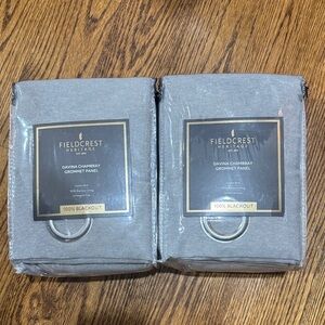 New set of Fieldcrest Heritage Chambray Grommet Panel curtains 100% blackout